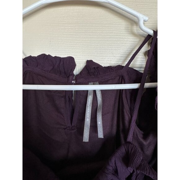 By Anthropologie Sheer Ruffled Blouse dark purple Women's Size Medium /j2 - Picture 5 of 8